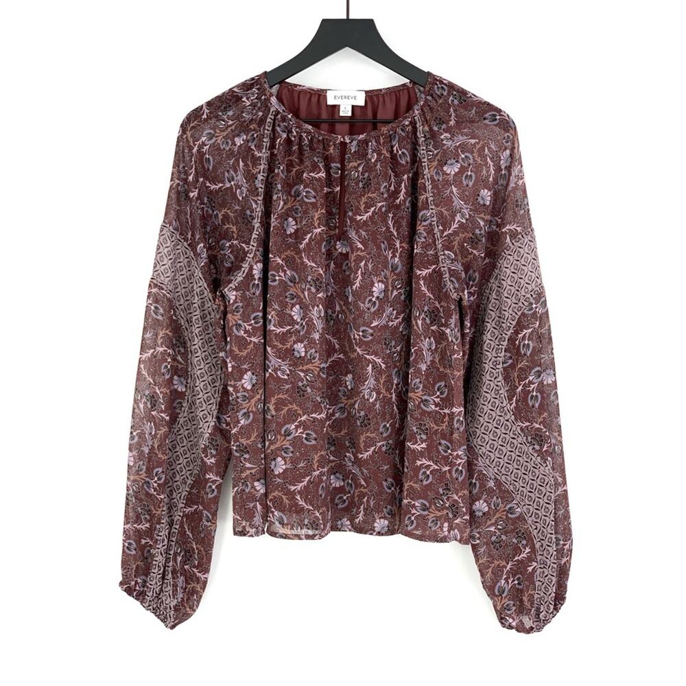 EVEREVE Cleo Floral Blouse Maroon Purple L - Picture 2 of 9
